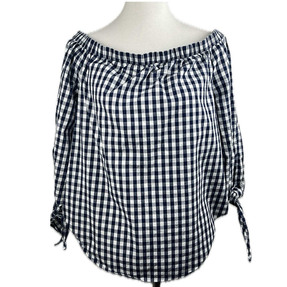 On Off Shoulder Gingham Check Top  XL  3/4 Sleeve Cottage Euro  Picnic Coquette